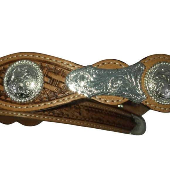Tony Lama Western Belt Womens 30 Brown Excellent Tooled Leather Silver Concho‎ main image 5